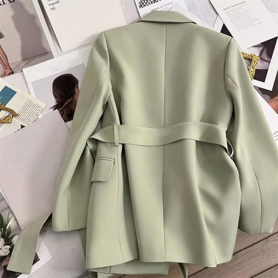 Женский костюм Пальто с отложным воротником Формальный деловой стиль Slim Fit Чистый цвет с поясом на талии и длинными рукавами Накладные карманы с отложным воротником OL Commute