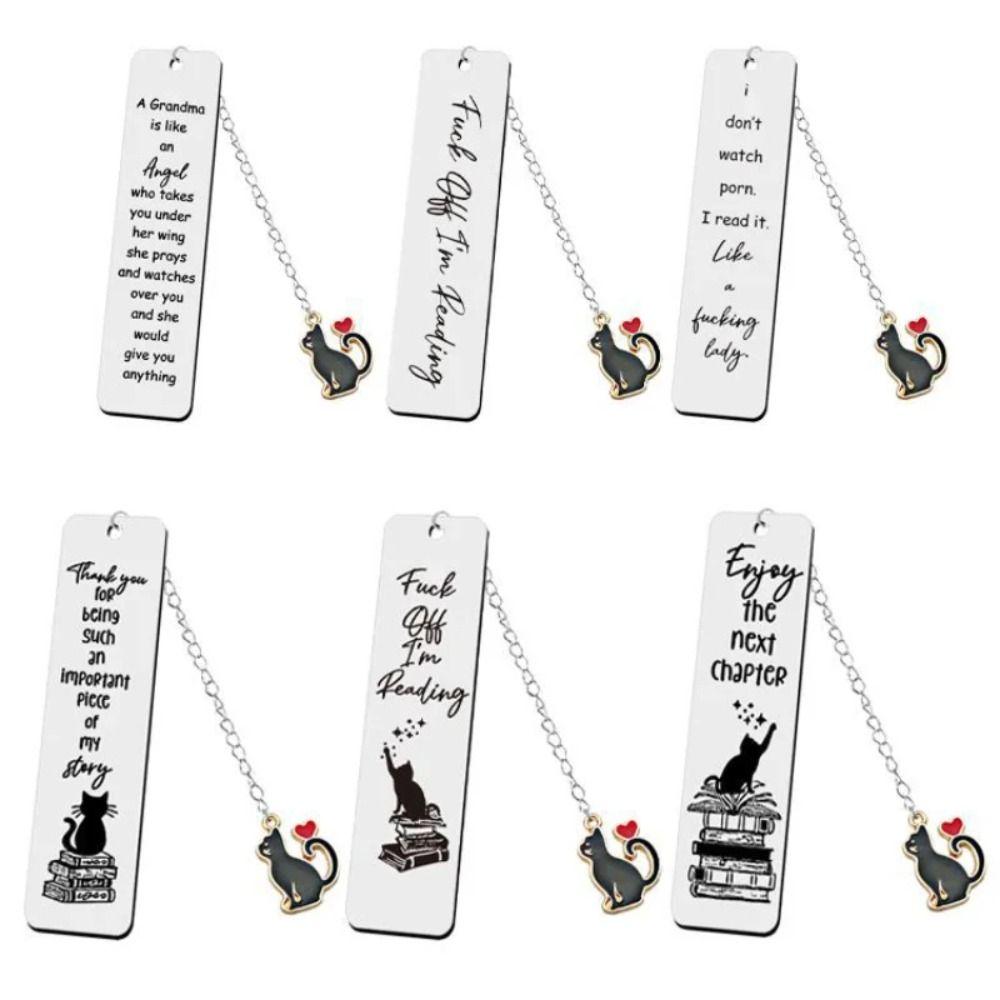 Stainless Steel Metal Bookmark Cat Long Chain Cat Pendant School Supplies Engraved Bookmark