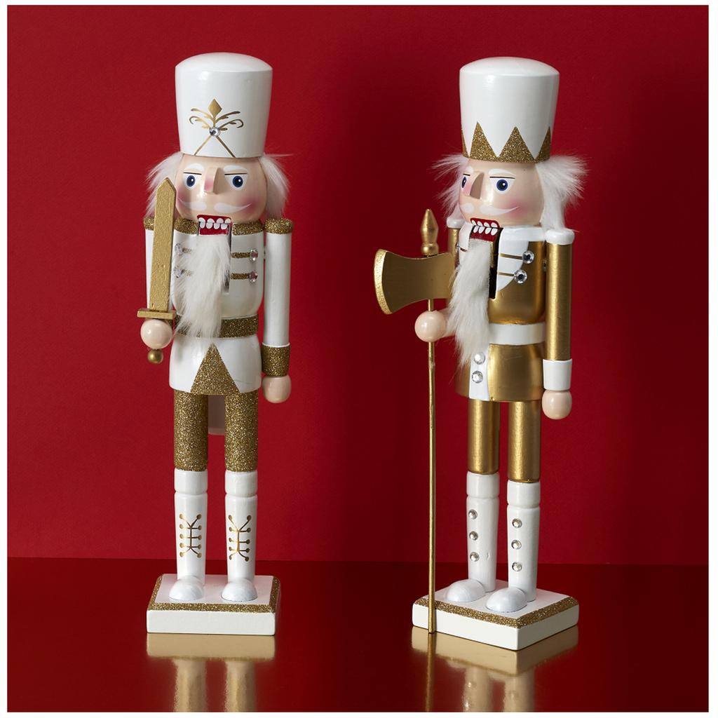 Les Trésors De Lily [A3491] - Деревянная статуэтка золотисто-белого цвета «Щелкунчик». (алебарда) - 35x10x8см