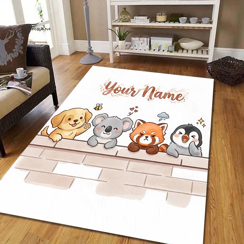 Custom Name Custom Animal Flannel Pattern Square Carpet,Area Rug,Carpet Rug for Living Room Bedroom Sofa Playroom Decor,Non-slip Floor Mat