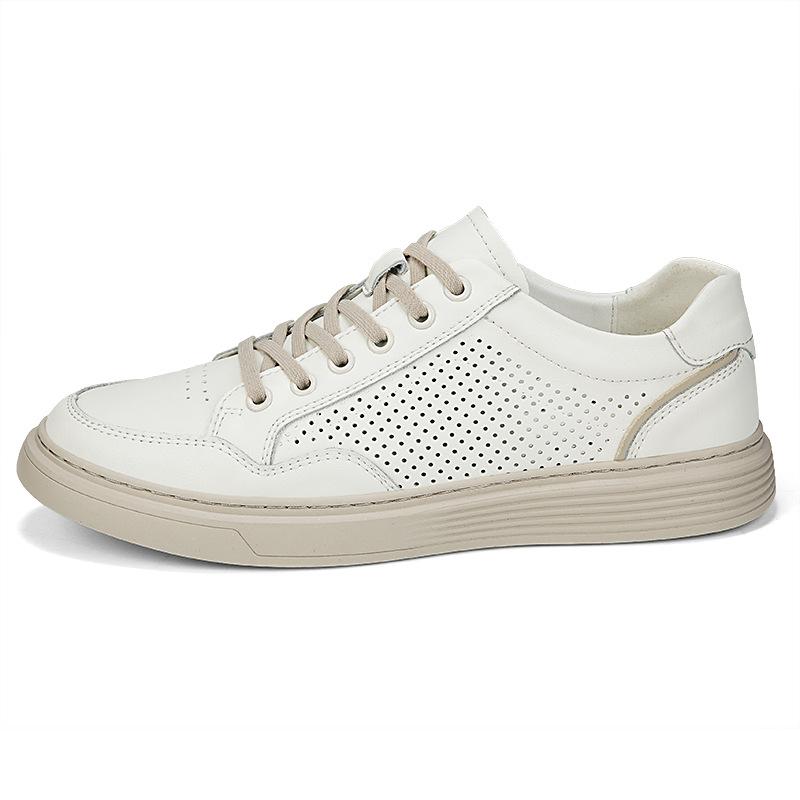 Мужская обувь Тонкая перфорированная обувь Спортивная и повседневная кожаная обувь Тренд натуральная коровья кожа толстая подошва дышащая полая обувь