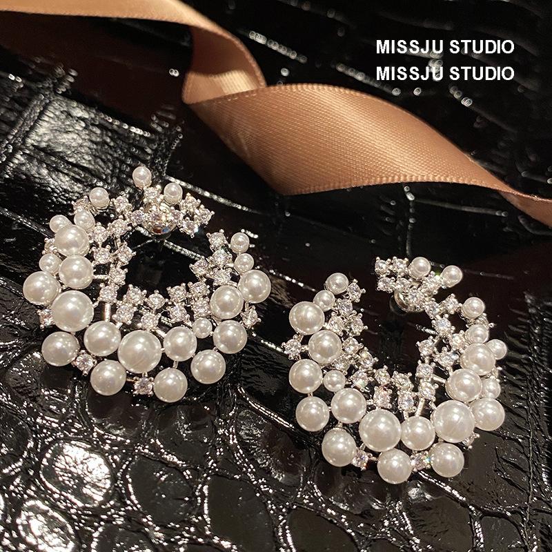 Exaggerated Irregular Round Stud Earrings for Women Luxury Faux Earrings… More