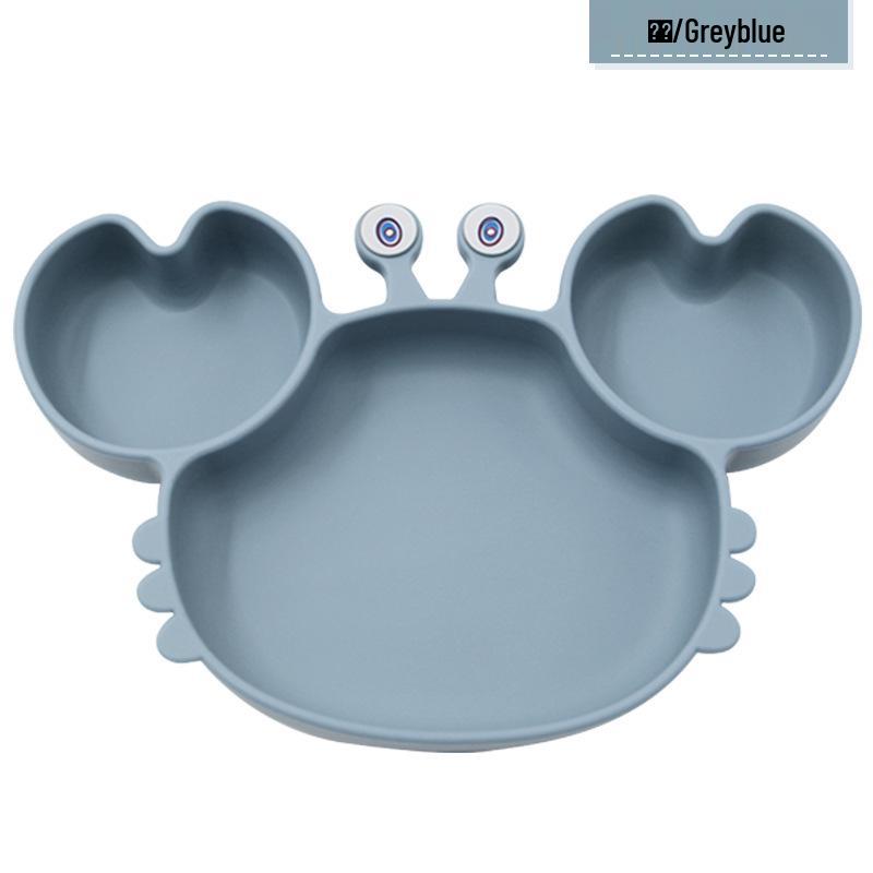 Children's Silicone Suction Meal Plate - Crab Design, Anti-Drop Compartment Bowl