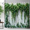 Rustic Rustic Wooden Panel Garden Wall Shower Curtain Green Plant Leaf Enclosure Fence Polyester Shower Curtains Bathroom Decor