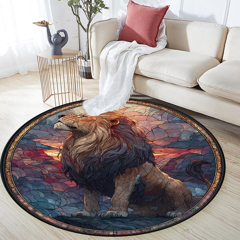 Lion Artwork Round Area Rug,Carpet Rug for Living Room Bedroom Sofa Playroom Decor,Non-slip Floor Mat