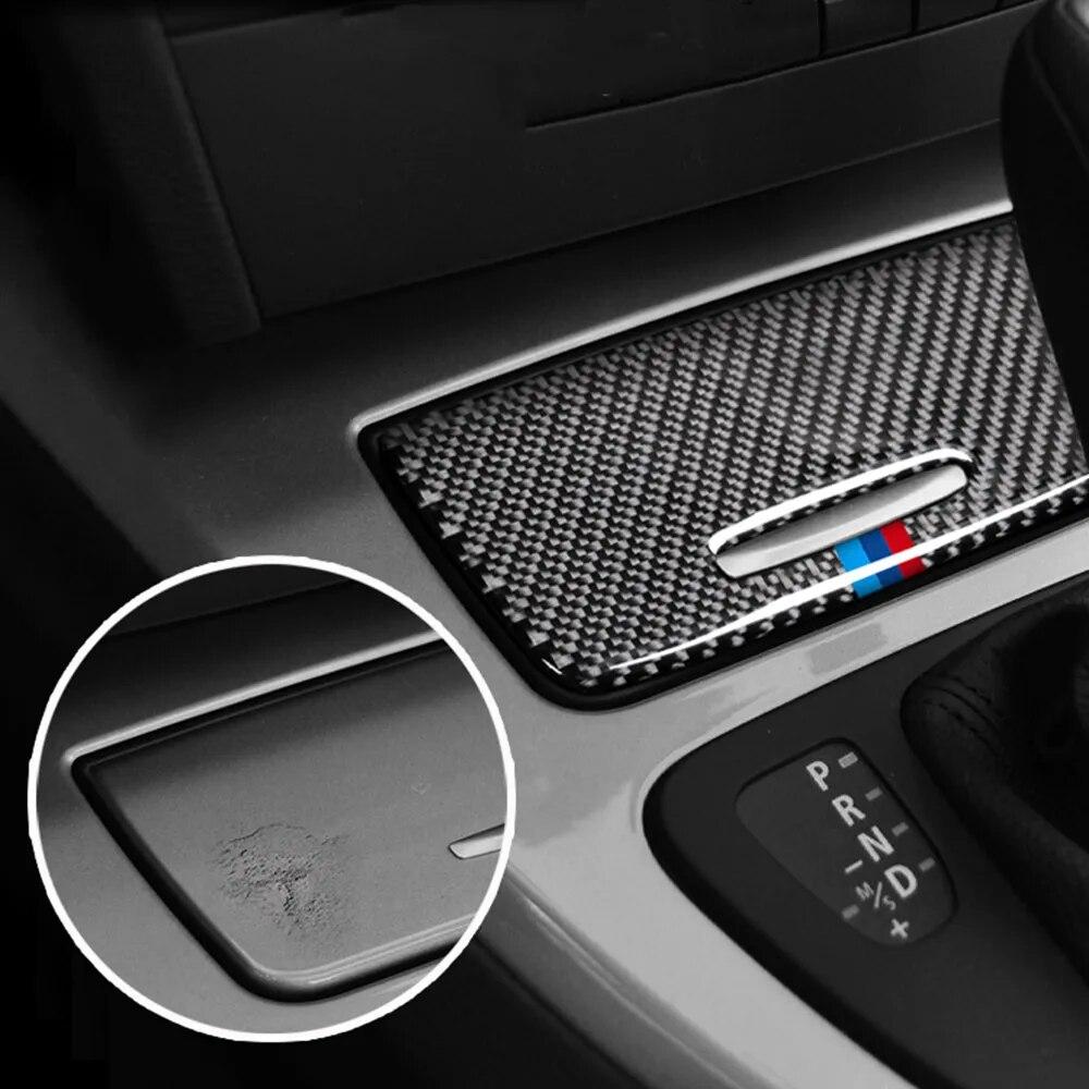 Carbon Fiber Auto Storage Box Panel Trim Cover Decoration Stickers Interior For BMW E90 E92 E93 3 Series 2005-12 Car Accessories
