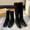 2024 Fashion Square Low Heel Ladies Elegant Slip On Long Boots Winter Pointy Women's Shoes Light and Comfortable