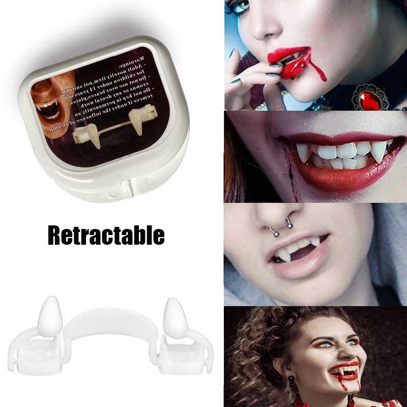 1 шт. Хэллоуин Поддельный зуб Ужас Выдвижные Белые Клыки Зубы Пластиковые Детские Взрослые Зубы Вампира Декор для вечеринки Аксессуар для косплея
