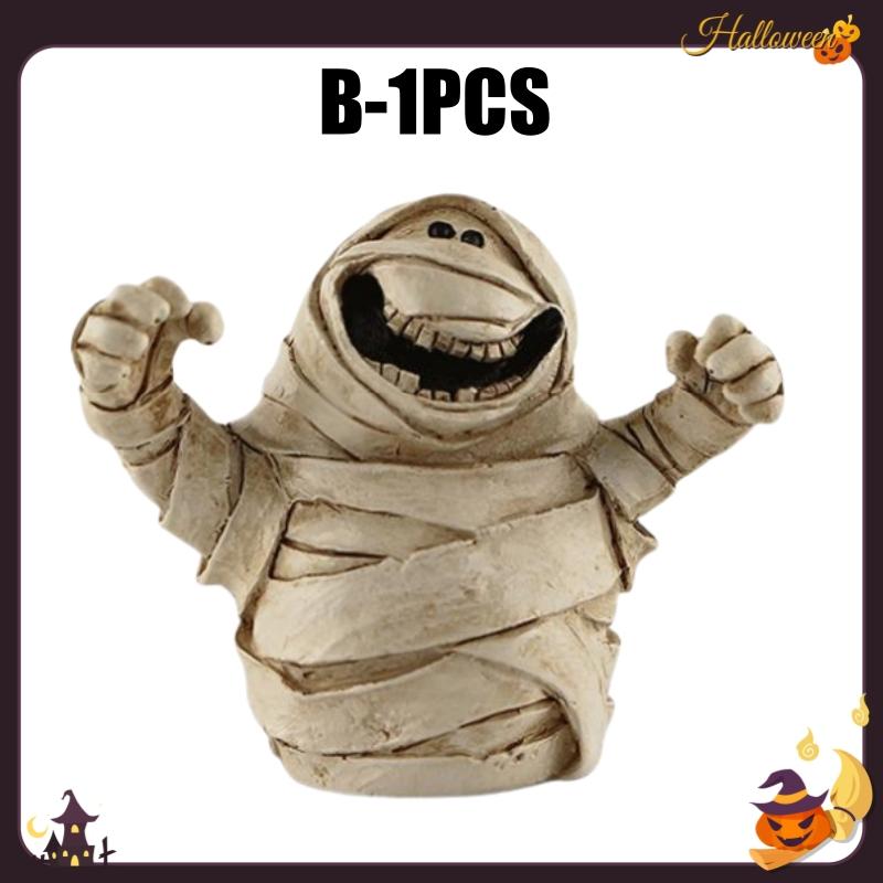 Cartoon Pumpkin Ghost Resin Craft Miniature Sculpture Cute Spooky Scene Decor Tabletop Ornament Home Party Halloween