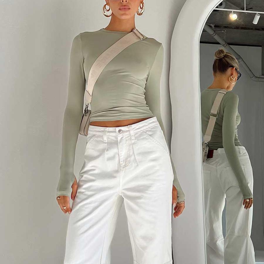 Женская весенняя повседневная футболка, модная, облегающего кроя, однотонная, с круглым вырезом, майка-топ для женщин