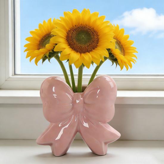 Керамическая ваза для цветов в виде банта, современный контейнер-держатель для цветов в виде банта, настольное украшение для дома и офиса, декоративная ваза для цветочных растений