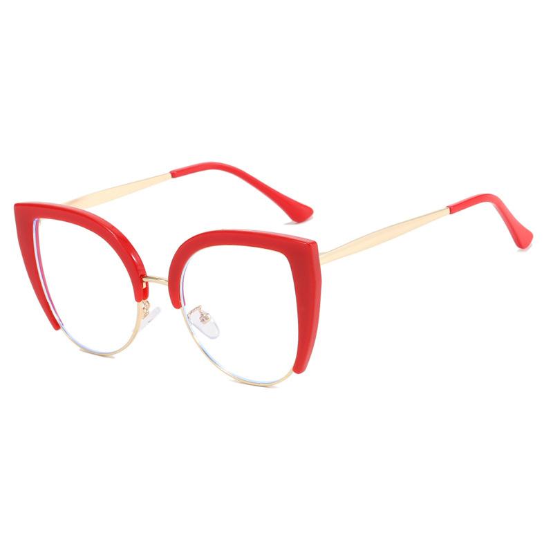 Cat Eye Half Frame Large Frame Flat Light Mirror Anti Blue Light New European & American Anti-Reflection Glasses Ins Retro Trend