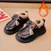 Обувь на плоской подошве для девочек, теплая зимняя обувь для принцессы с двойным крючком-петлей 2024 года, новая модная детская кожаная обувь с круглым носком