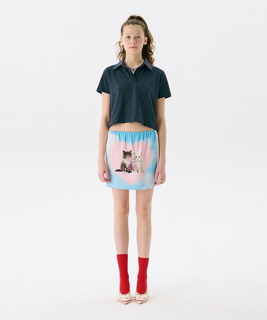 Jun Jun Space Cat Print Mini Skirt_Light Blue