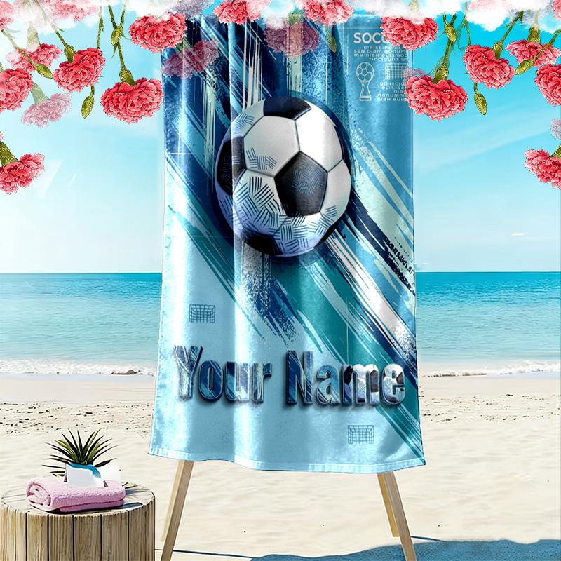 Name Custom Soccer Print Beach Towel, Large Soft Quick Dry Towel for Beach Camping Swimming
