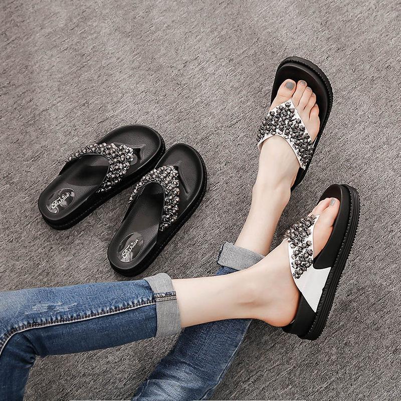 Модные тапочки для женщин, дизайнерские элегантные женские шлепанцы, летние новинки 2024 года, босоножки на платформе, модные тапочки со стразами, роскошные на танкетке, популярные