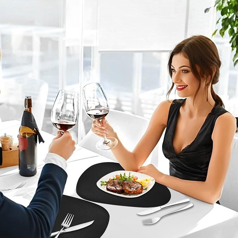 1/4/6 Sets Black Table Placemats and Coasters Oval Shaped Table Mats Pad Kitchen Accessories Place Mat for Indoor Outdoor