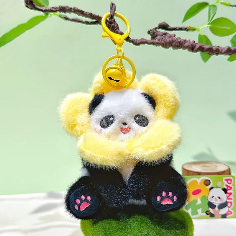 Animal Panda Plush Keyring Pendant With Flower Hat For Bag Decor And Chain Key