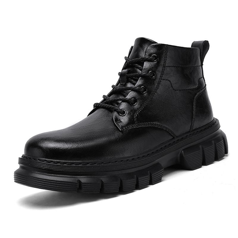 FashionGenuine Leather High Top Ankle Boots New Trend Mens Walking Shoes Non-Slip Lace-Up Motorcycle Boots Wear-Resistant Hiking Botas