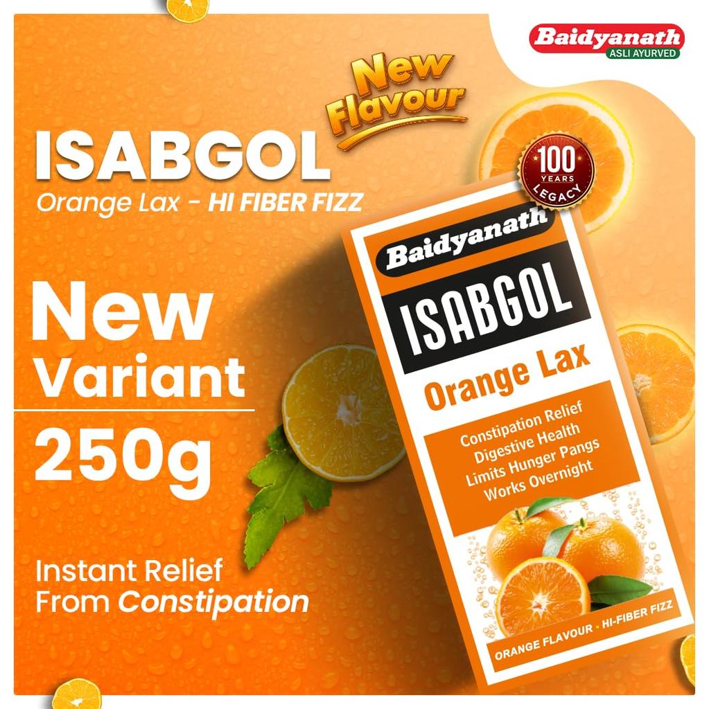Baidyanath Isabgol Orange Lax Powder 250g Pack Of 1 – Natural Effervescent Fibre Supplement