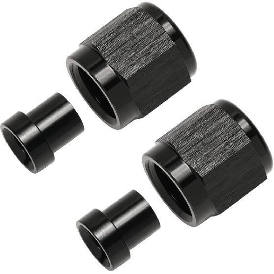 6AN Hardline Tube Nut and Sleeve Fitting Adapter for 3/8" Hard Line Aluminum Black, 2 sets