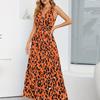 Летнее женское вечернее платье без рукавов с V-образным вырезом и леопардовым принтом в полный рост