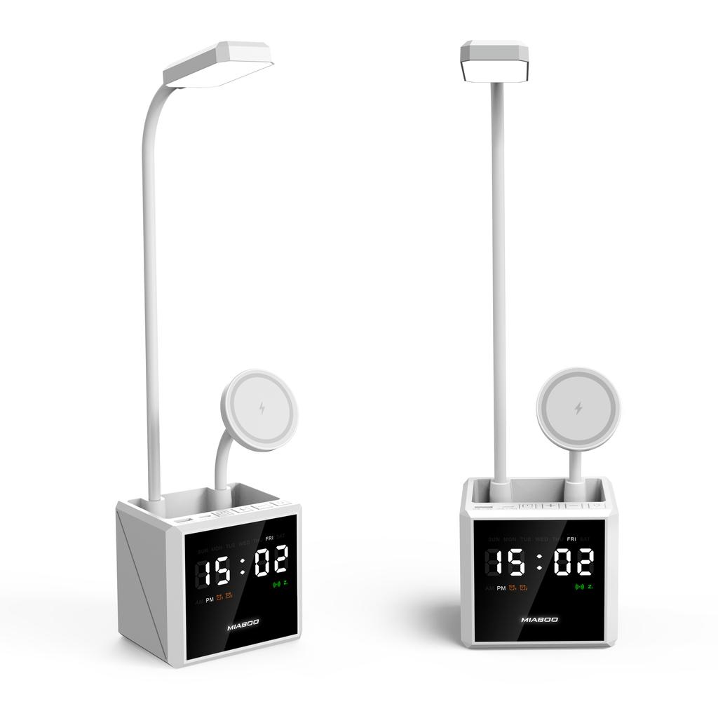 Multifunctional 3 in 1 Desk Lamp Dock Magnetic Wireless Charging Station Dual Alarm Clock Magsafered 15W Wireless Phone Charger