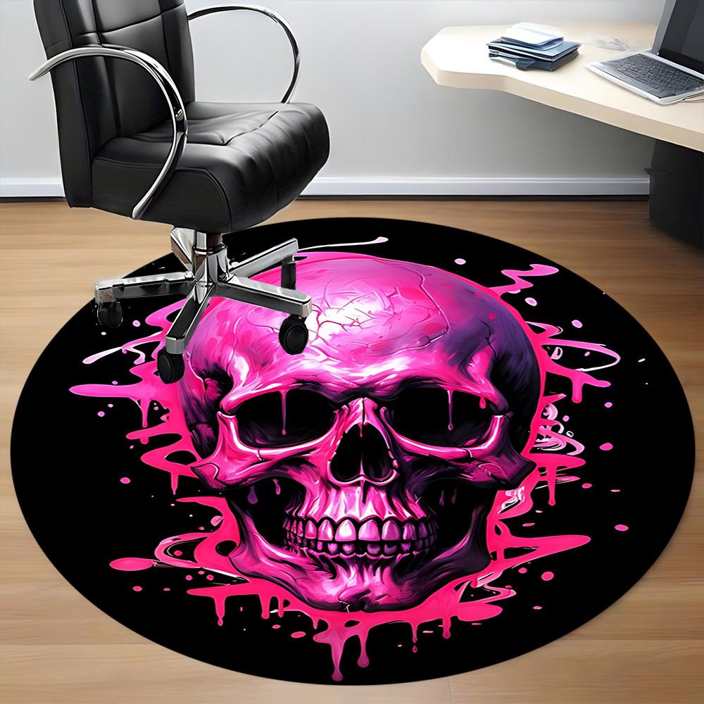 1PC Pink Skull Print Office Round Rug, Non slip, Soft and Durable Office Rug for Interior Decoration, Perfect for Office