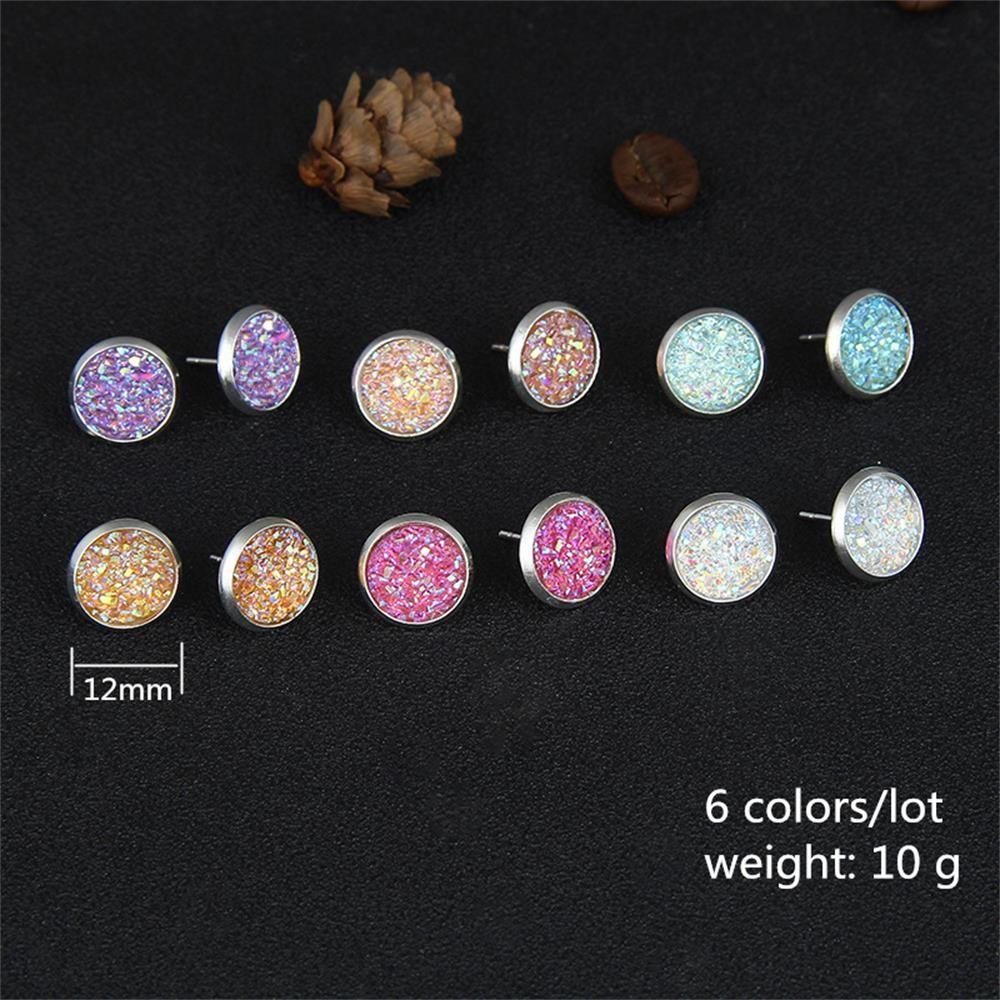 6 пар/набор Уникальные серьги-пусеты из натурального камня аметиста, хрусталя и кварца с друзой