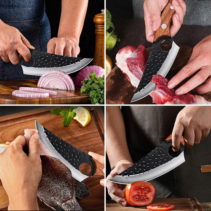 2PCS Knives Set Hand Forged Multipurpose Fruit Knife Stainless Steel Meat Cleaver Vegetable Knife Sharp Butcher Boning Knife