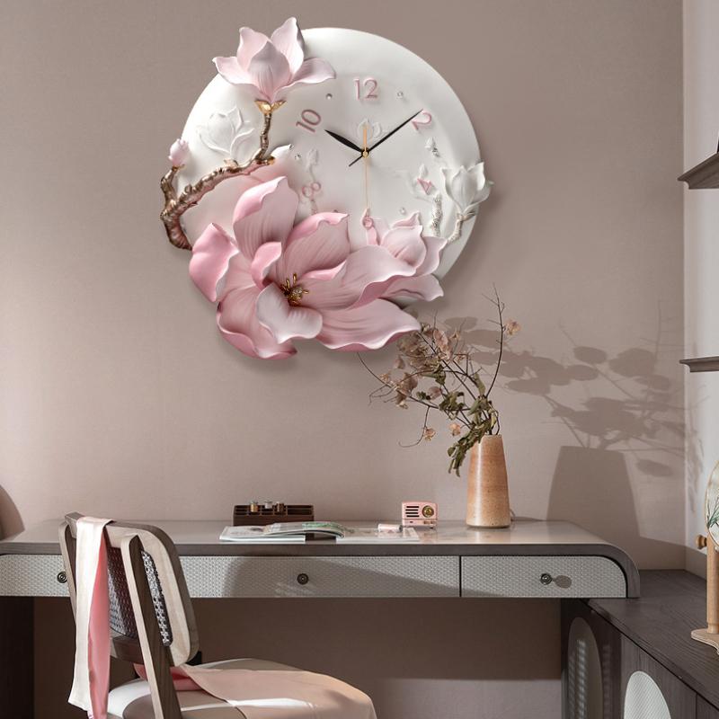 Тисненые европейские домашние настенные часы с пионом, украшение для гостиной, бесшумные часы, настенная роспись, украшение стены, искусство