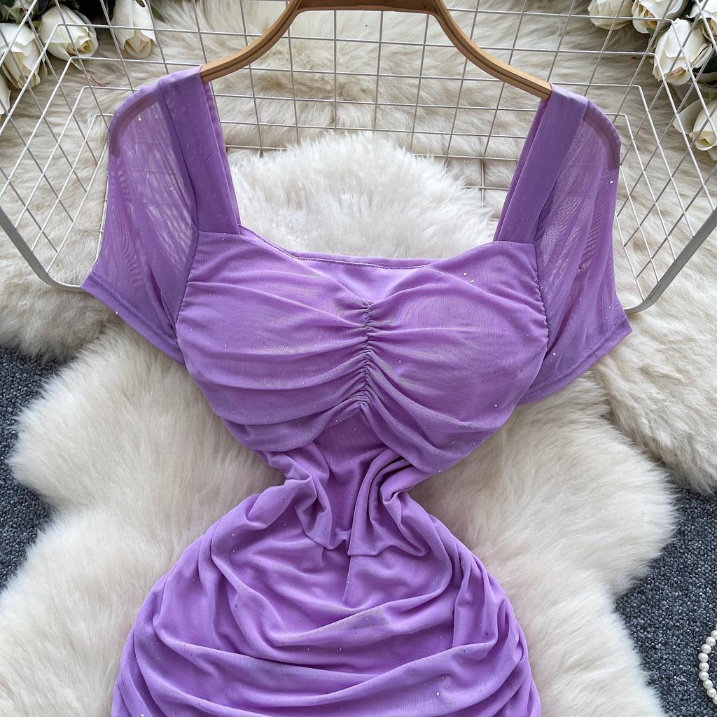 Летние женские квадратный воротник короткий рукав мини сексуальные клубные вечерние облегающие платья-футляры