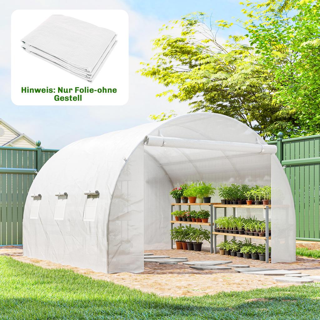 Greenhouse Film 3 x 3 m, Waterproof Polyethylene Film with Roll-Up Door, 6 Windows, UV Protection FILM ONLY White