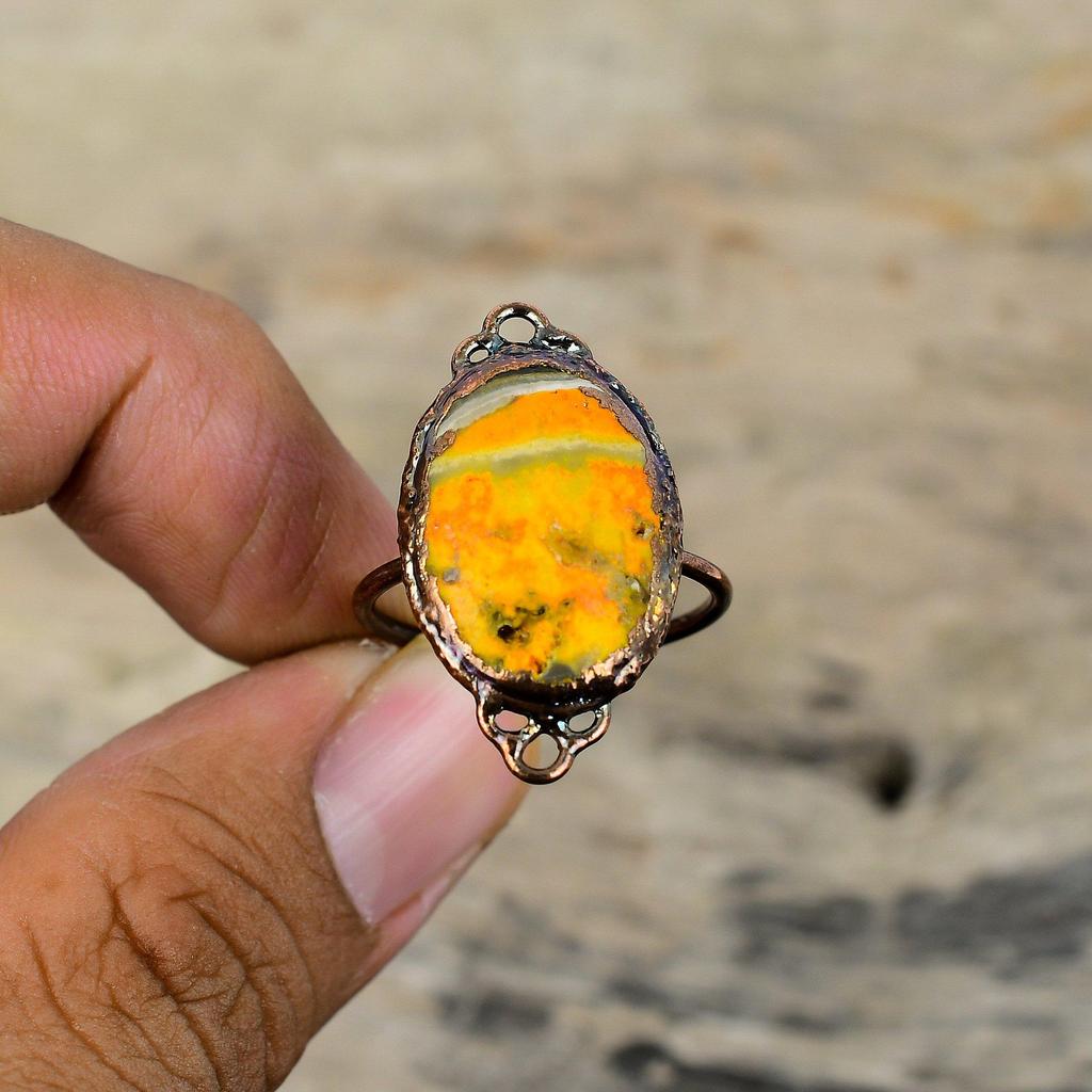 Кольцо из яшмы шмеля, гальванопластичное медное кольцо, регулируемые кольца, кольцо с драгоценным камнем, гальваническое ювелирное изделие, подарок для мамы, кольцо с камнем ручной работы
