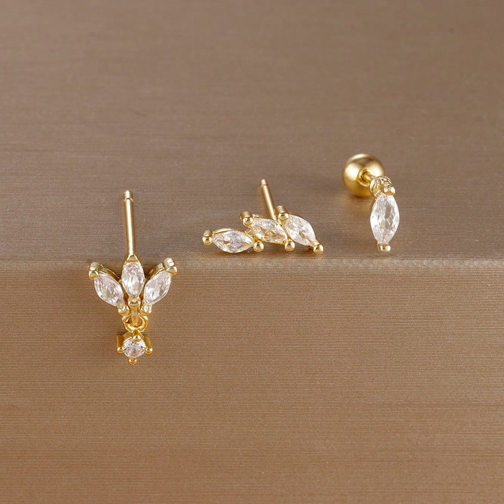 Набор сережек-гвоздиков Корона из нержавеющей стали золотого цвета, 3 шт. Для женщин, с покрытием 14 карат золотом, с кристаллами циркония, уникальные серьги-глаз лошади, ювелирные изделия