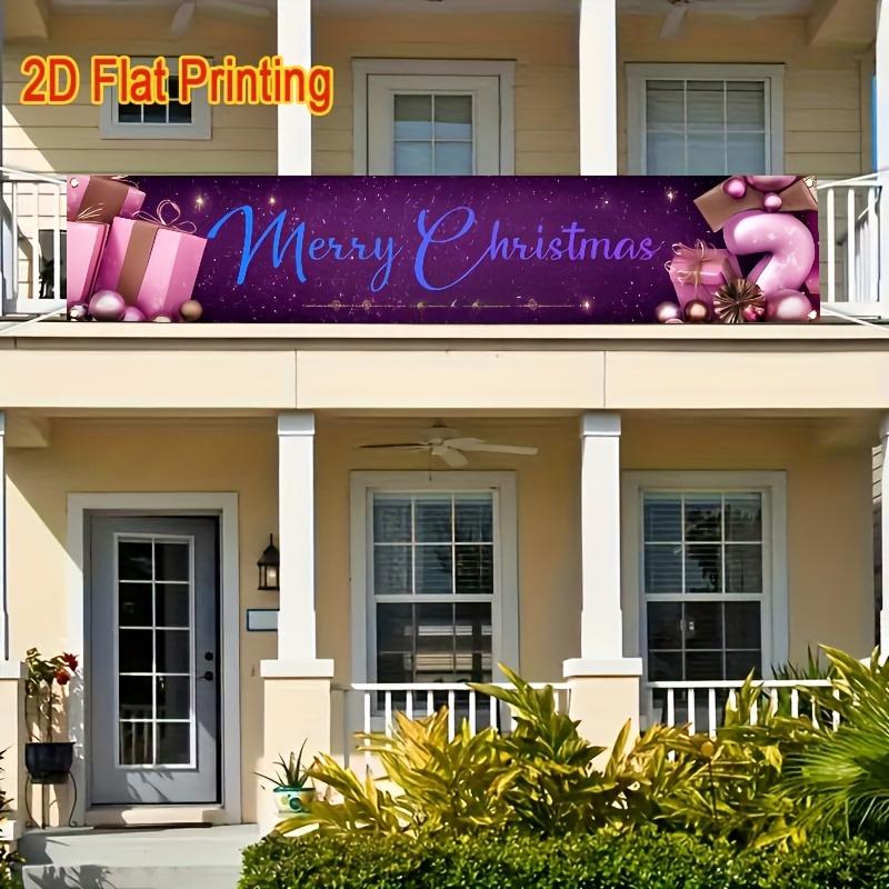 Purple Merry Christmas Christmas Yard Banner, Polyester Outdoor Fence Decor Garden Sign
