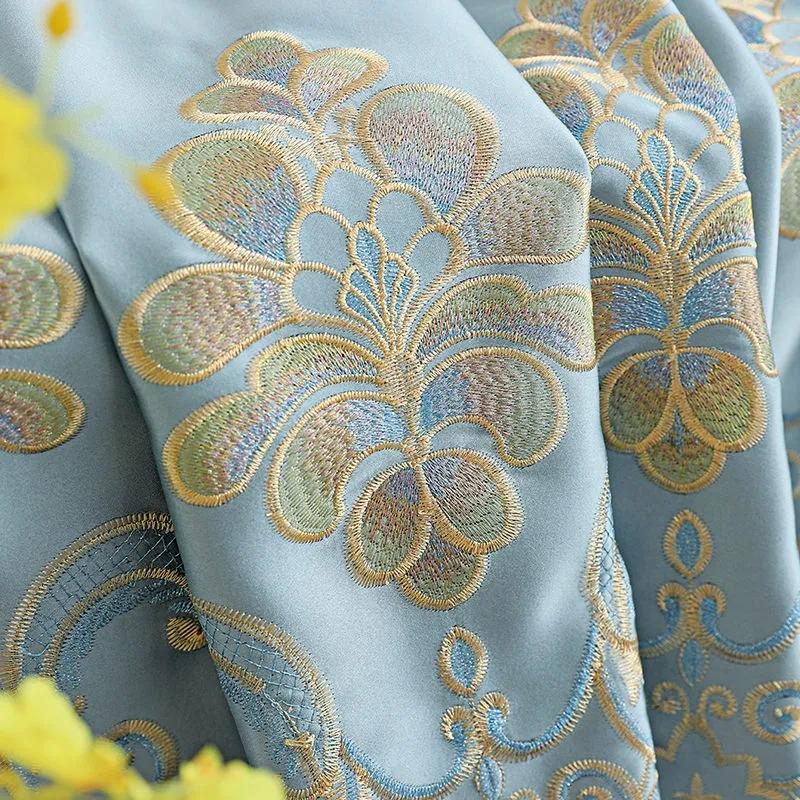 Full Blackout Curtains Embroidered Curtains Living Room Bedroom Balcony Soundproof Sunshade Bay Window European Curtain Rod