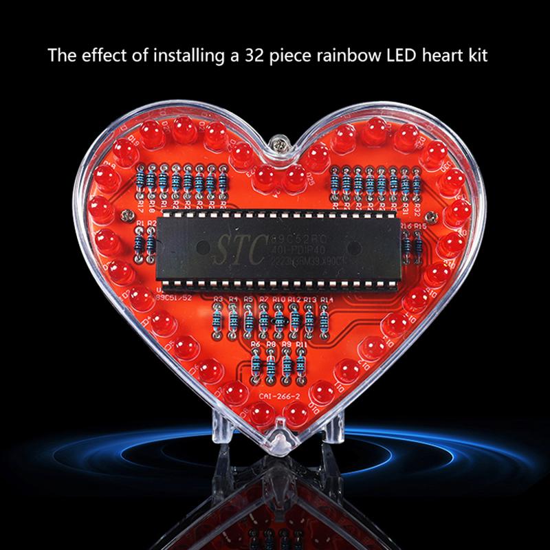 Led Heart-Shaped Flow Light Diy Electronic Kit With 32 Colorful Led Lights Diy Soldering Practice Kit Battery Powered