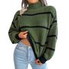 European and American women's clothing autumn and winter casual striped long-sleeved semi-turtleneck pullover sweater contrasting colors loose