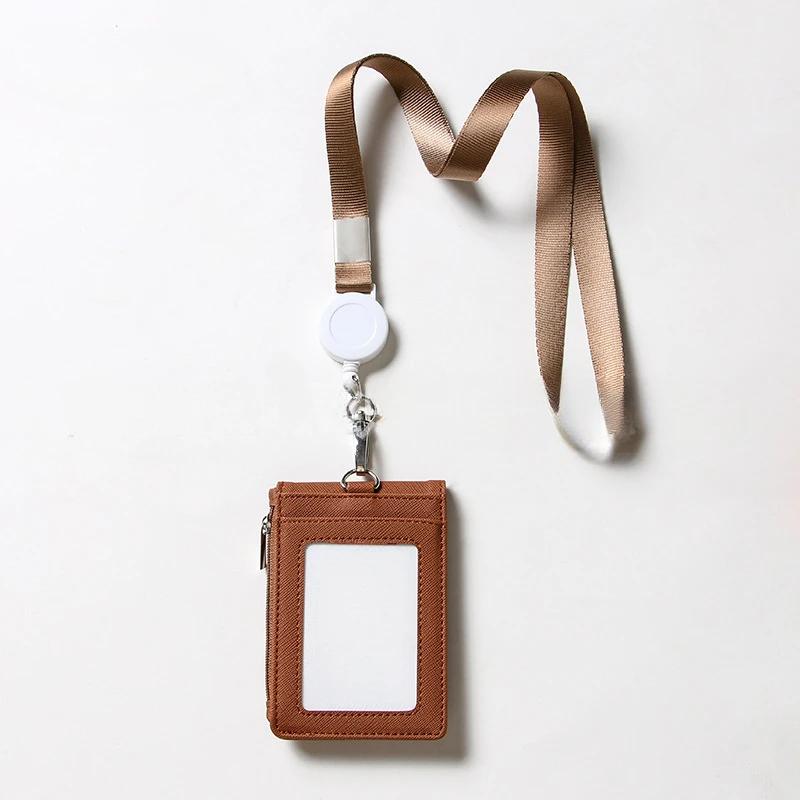 Retractable Neck Strap Lanyards Bank Card Cover Name Badge Holder Business Zipper Card Case Wallet Work Card Holder Case