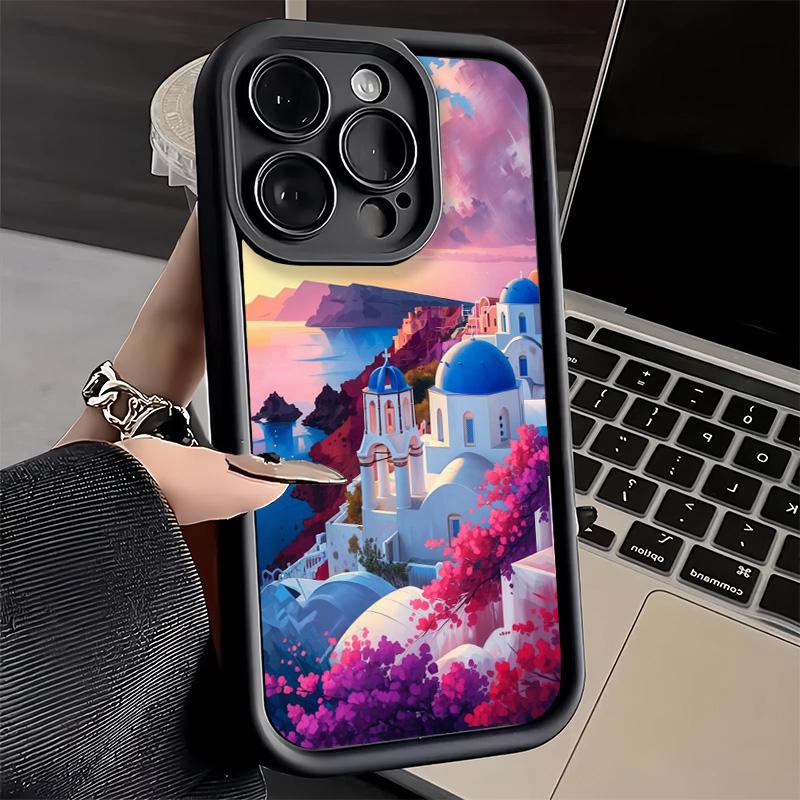 Чехол для телефона iPhone 17 Air 16E 15 16 Pro Max Санторини Греция Летний Чехол 14 Plus 13 12 Mini Мягкий Силиконовый Fundas