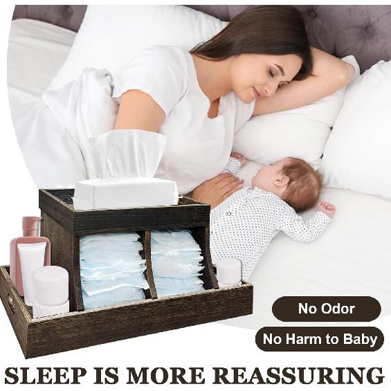 Diaper Caddy Organizer, Durable Wooden Changing Station Table Diaper Organizer, Baby Nursery Organization Diaper Storage for Wipe Dispenser, Wipe