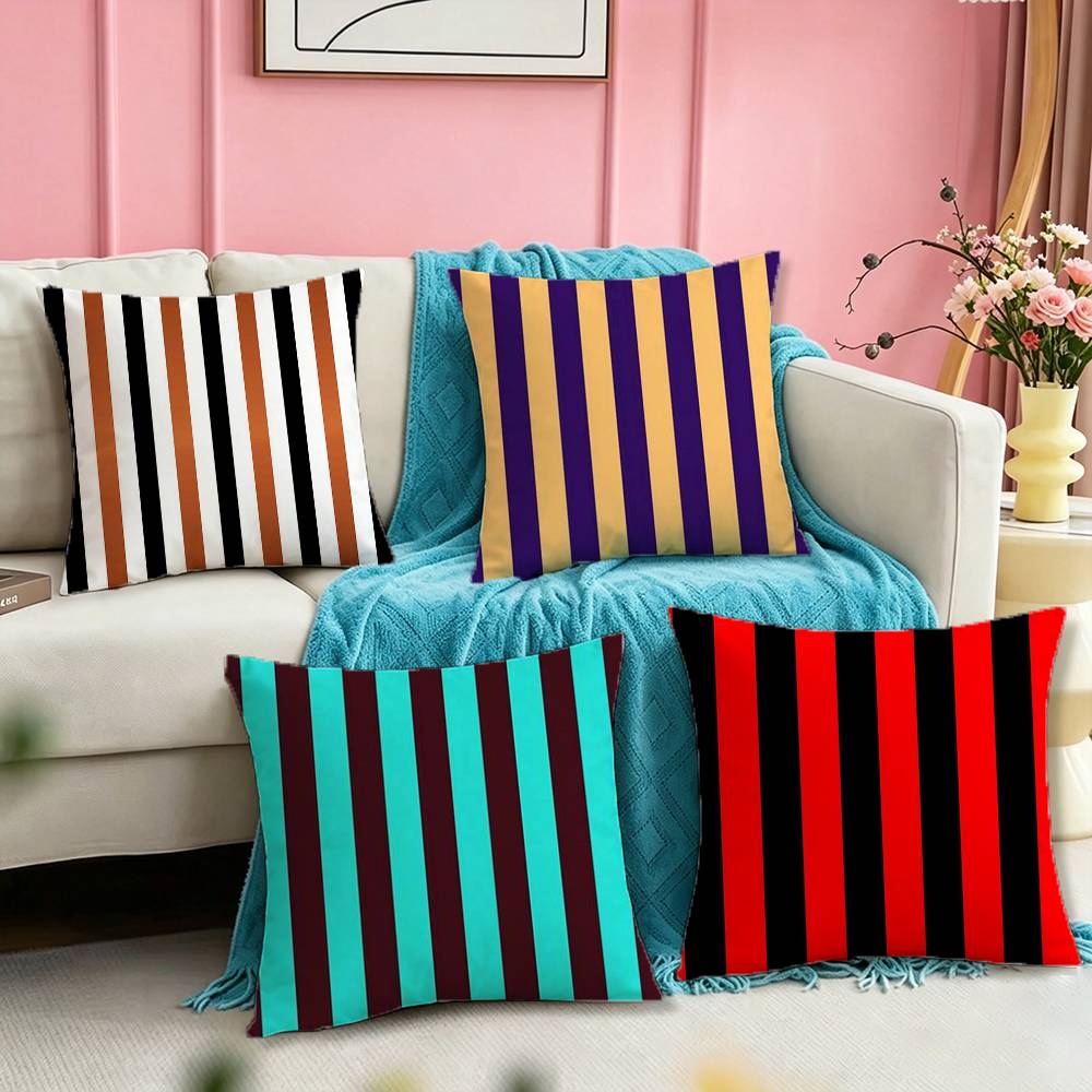 Fashionable Colorful Vertical Stripes Pillow Case Square Double-Sided Sofa Cushion Cover Bedroom Bedside Pillow