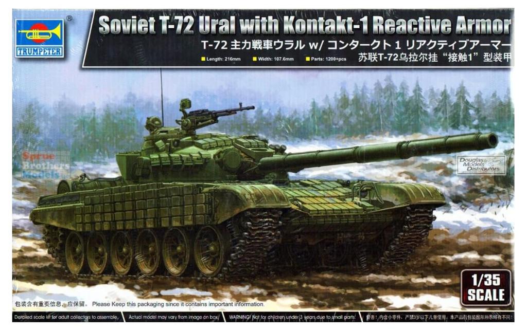 Trumpeter 1/35 Scale Russian T-72 Ural Main Battle Tank with Kontakt-1 Reactive Armor Plastic Model Kit 09602