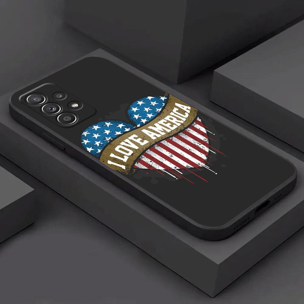 For Samsung Galaxy A55 Case A54 A52S A53 A51 A34 A35 A33 A32 A50 A72 A71 A30 A7 A9 2018 Cases Soft Cover American USA Flag Eagle