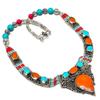 Natural Tibetan Turquoise, Coral Gemstone Handmade Jewelry Necklace 18" Y5B14
