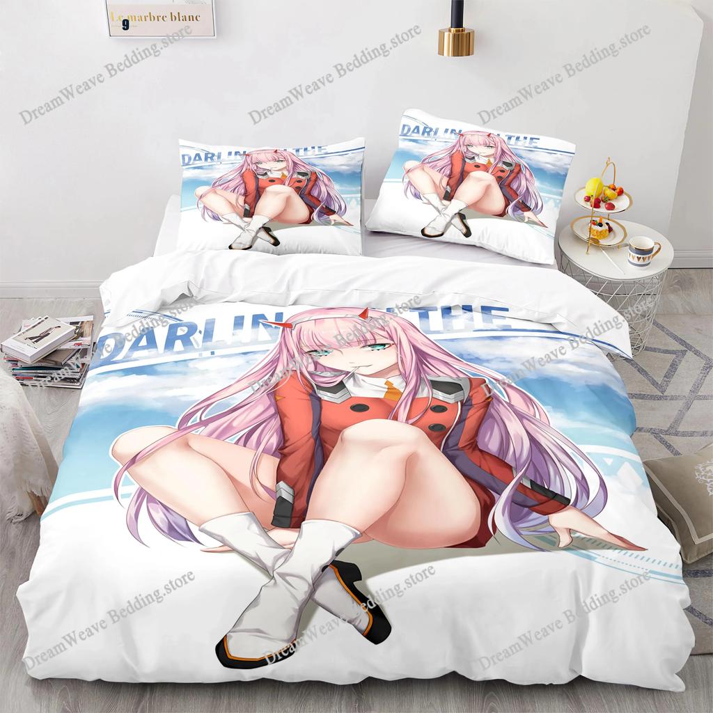 Дорогая в Franxx Ноль Два 02 Мультяшные Листы для Постера Пододеяльники Постельное белье для Общежития Комплект Постельного Белья Мягкий Теплый Комплект Постельного Белья7