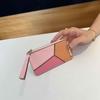 2025 New Genuine Leather Wallet Top Layer Cowhide Women's Handbag Mid Size Simple Contrasting Color Geometric Splicing Women's Wallet