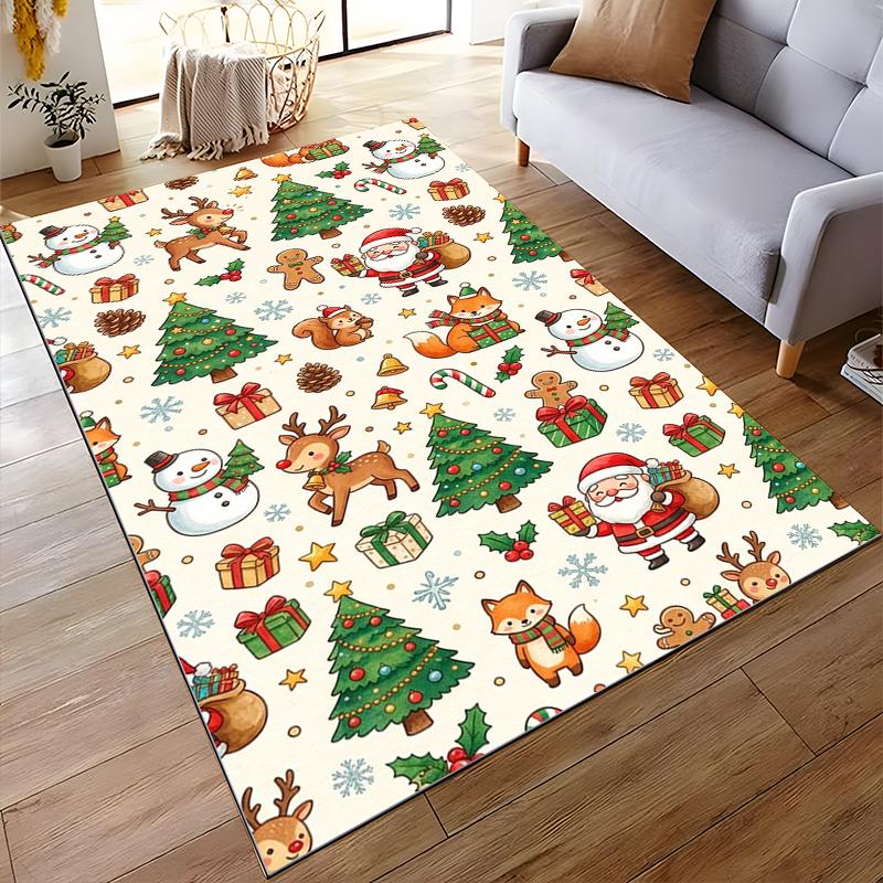 Christmas Pattern Rug with Santa Claus Non-slip rug suitable for living room and bedroom sofas sofas