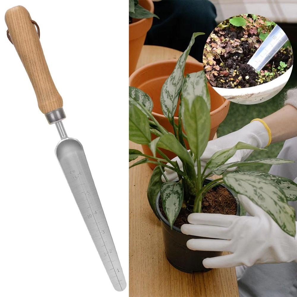 Stainless Steel Garden Shovel with Scale Anti Slip Handle Potting Soil Scoop  Garden Tools